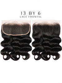 13x6 lace frontal hairpiece with two dark wave panels and curved lace edge