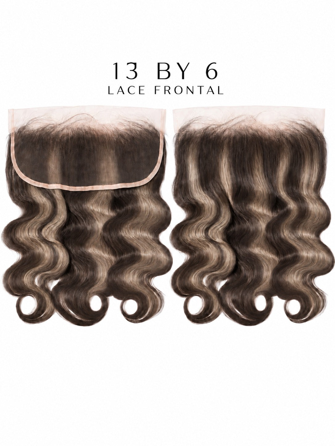 Wavy dark brown 13x6 lace frontal hair pieces on a white background