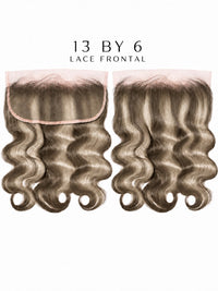 Ash-brown curly lace frontal with lace band and two side panels, voluminous curls