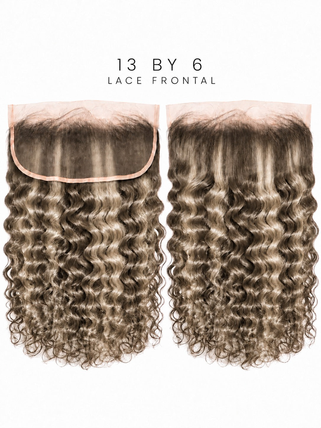Lace front hairpiece with voluminous wavy curls, medium brown highlights