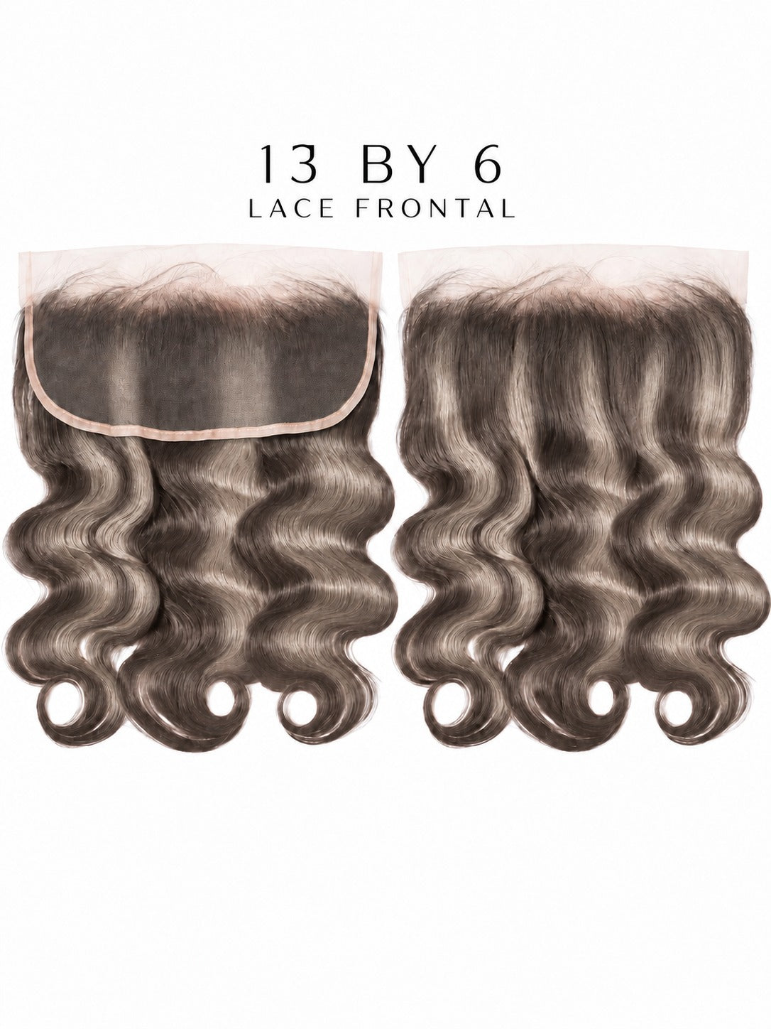 HD lace frontal with dark body-wave hair, two pieces shown