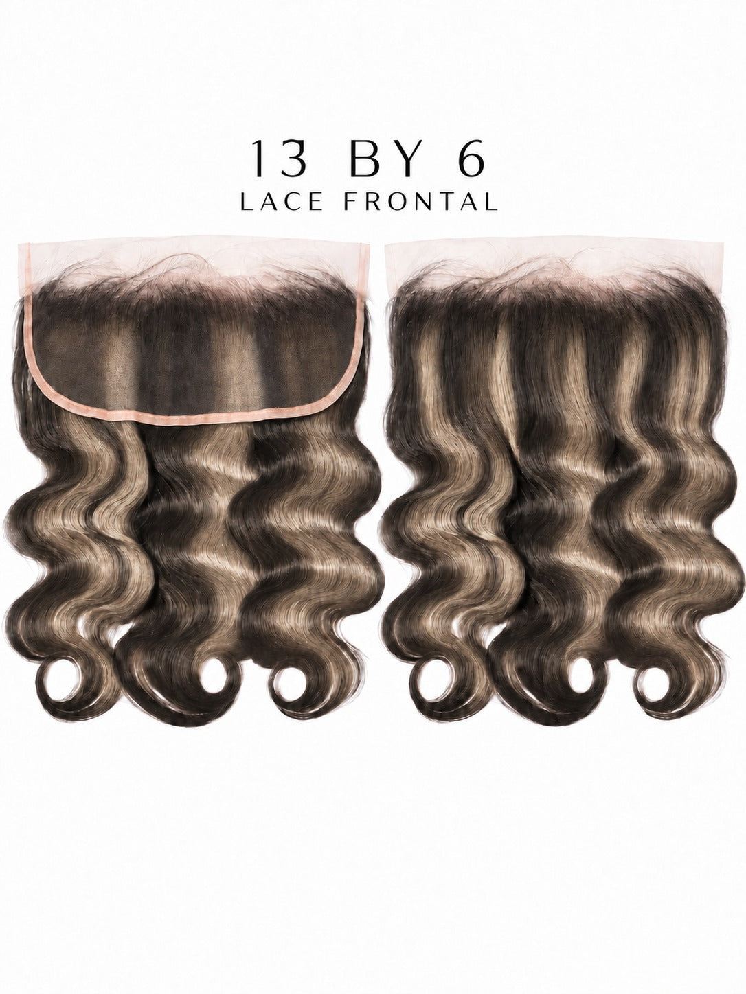 Curly dark lace frontal with lace band and two side panels, soft wave pattern