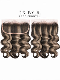 Curly dark lace frontal with lace band and two side panels, soft wave pattern