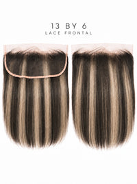 Straight lace frontal with light brown tones, lace band and two side panels