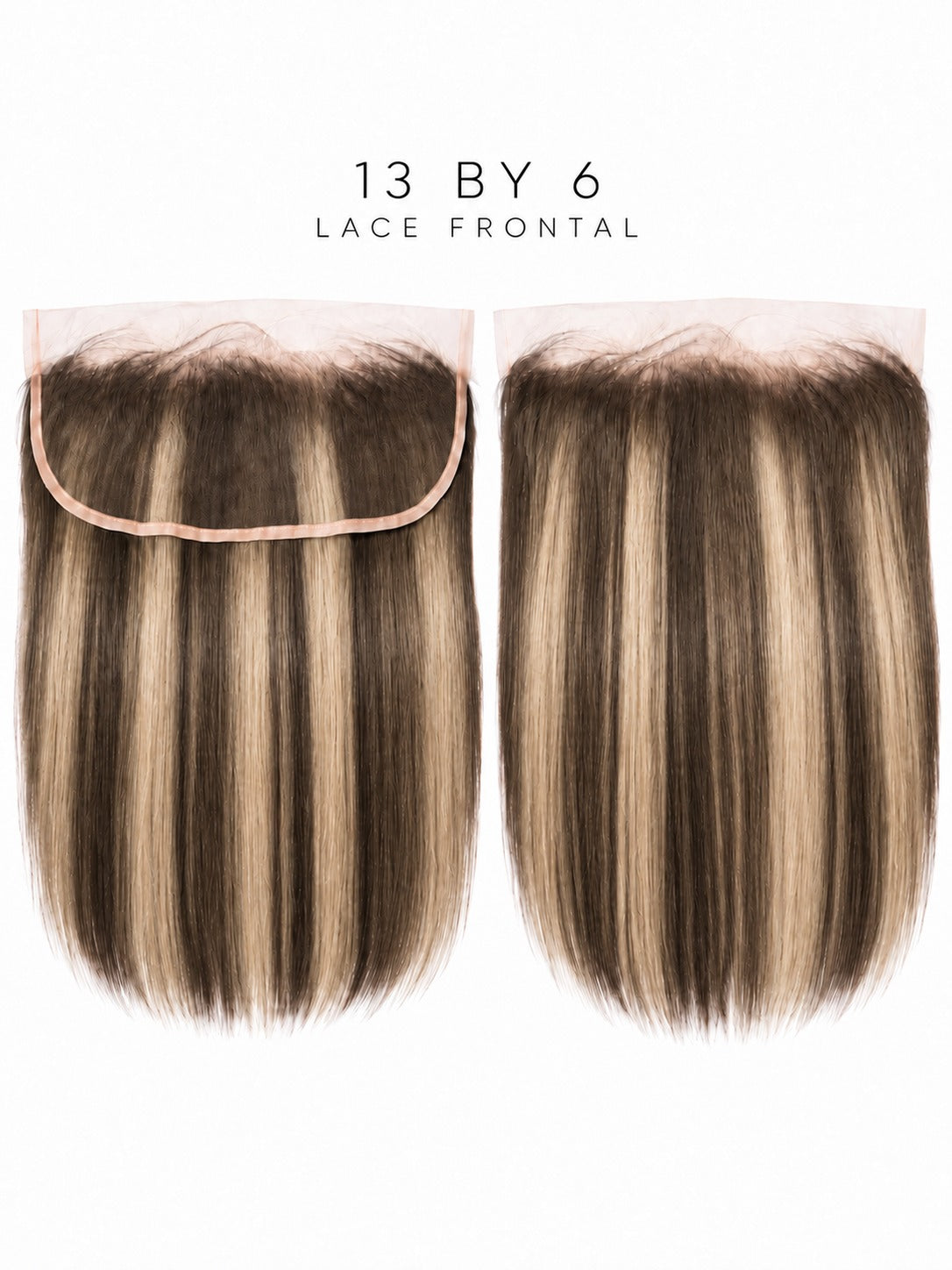 Lace front hairpiece with straight blonde hair, caramel tones and darker roots