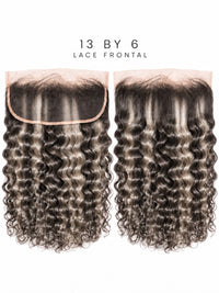 13x6 lace frontal wig with tight dark curls, ash tones, and lace band
