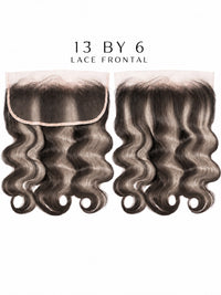 HD lace frontal hairpiece, dark hair with ash-blonde highlights, loose wavy texture.