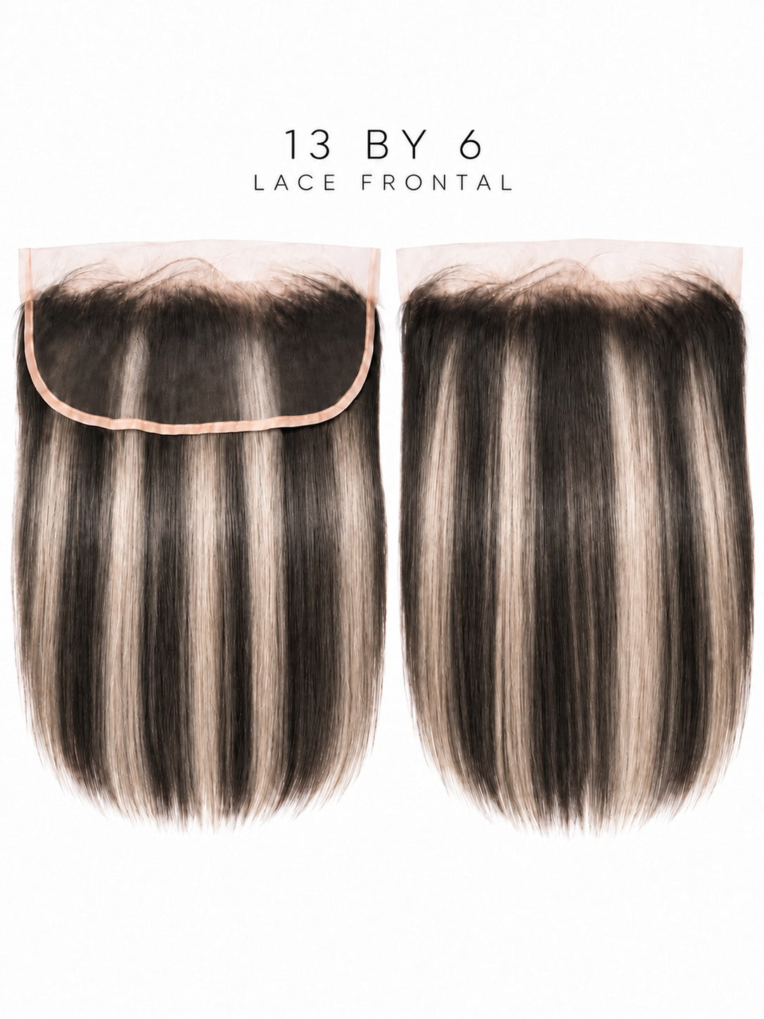 13x6 lace frontal wig with straight dark hair, cool ash highlights, lace band