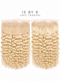 13x6 HD lace frontal with light blonde curls and sheer lace base