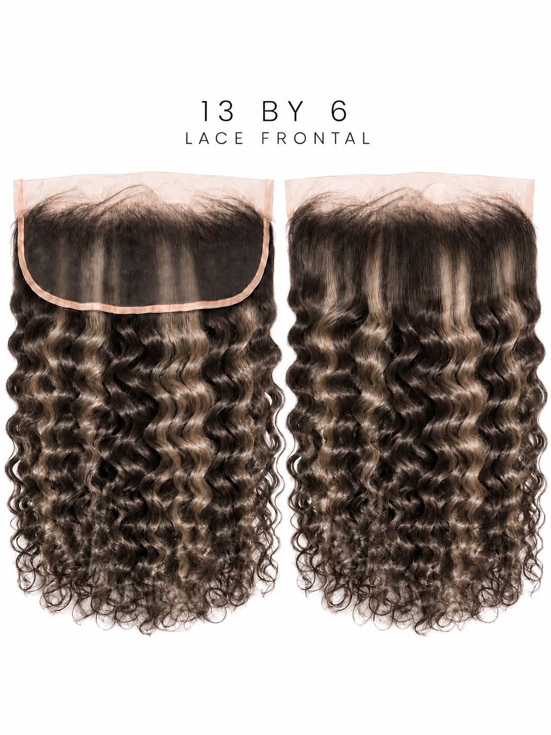 Curly dark brown 13x6 lace frontal hair pieces shown side by side
