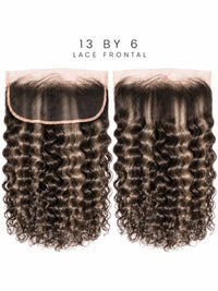 Curly dark brown 13x6 lace frontal hair pieces shown side by side