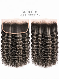 Black 13x6 lace frontal with springy curly hair and sheer lace hairline