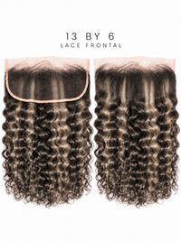 Dark curly hair lace frontal with wavy texture and lace hairline edge.