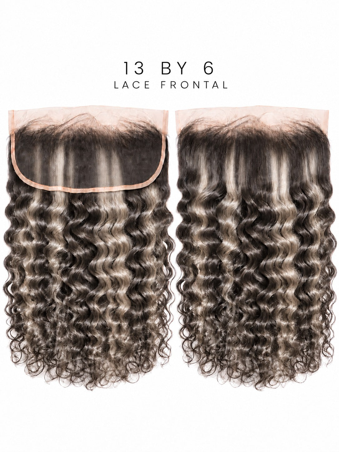 13x6 lace frontal with dark curly hair and lace edge along the top