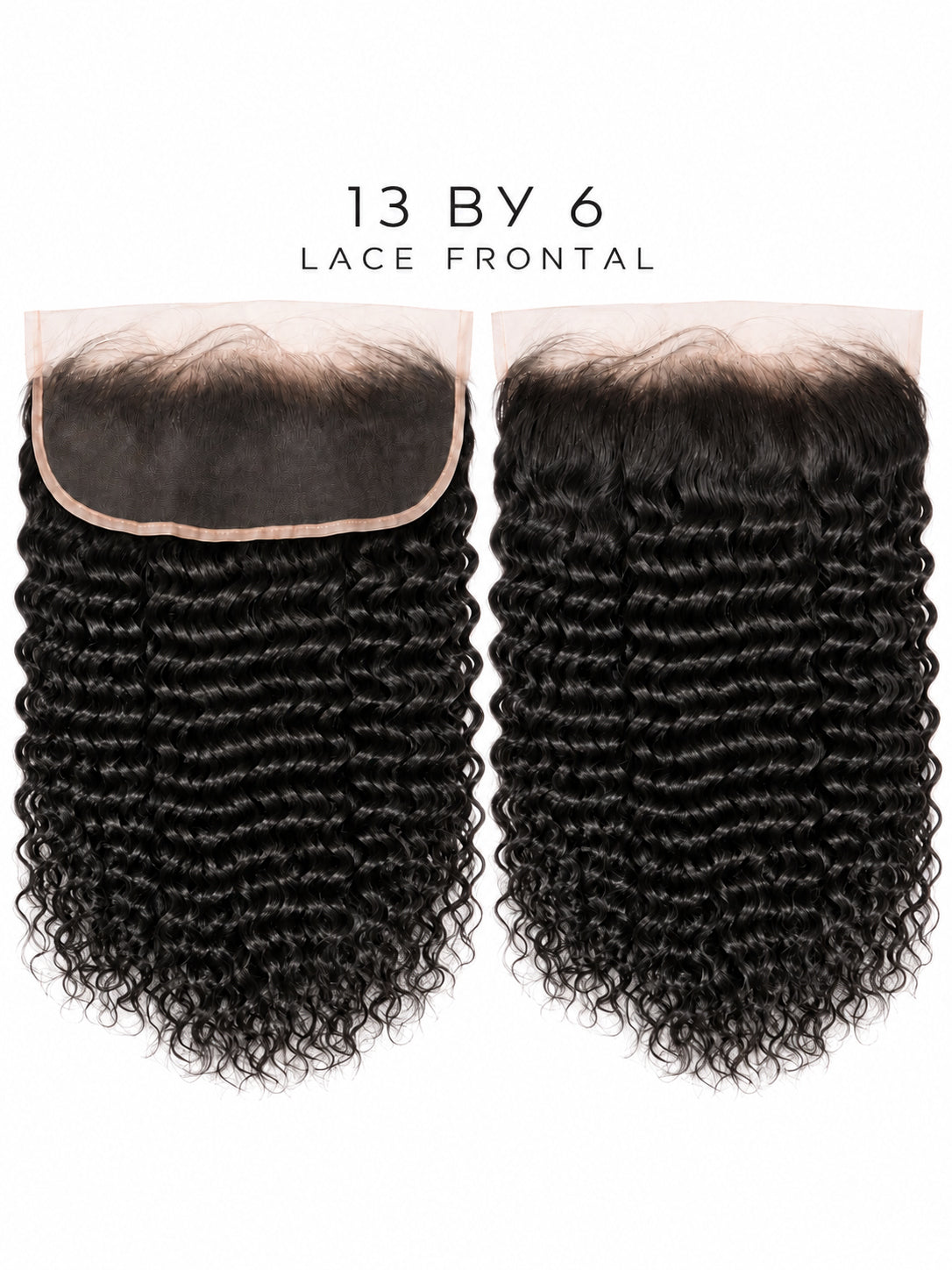 13x6 lace frontal hairpiece with two dark curly panels and lace border