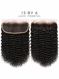 13x6 lace frontal hairpiece with two dark curly panels and lace border