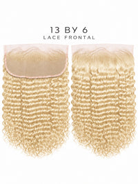 13x6 HD lace frontal with honey-blonde curly hair and sheer lace base