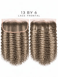 Dark curly lace frontal with lace band and two side panels, tight curls