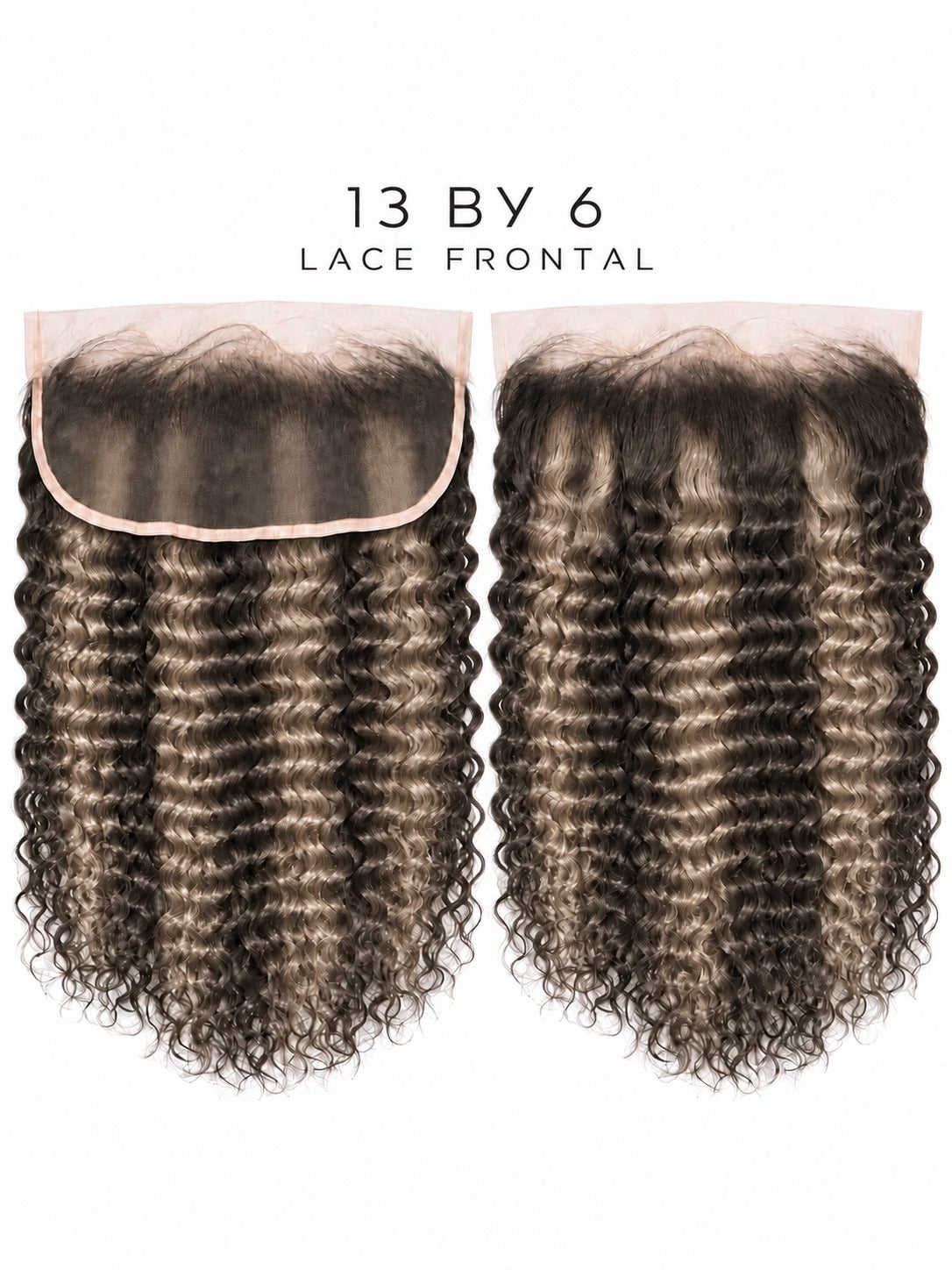 Dark curly hair lace frontal, two-piece layout showing dense curl pattern.