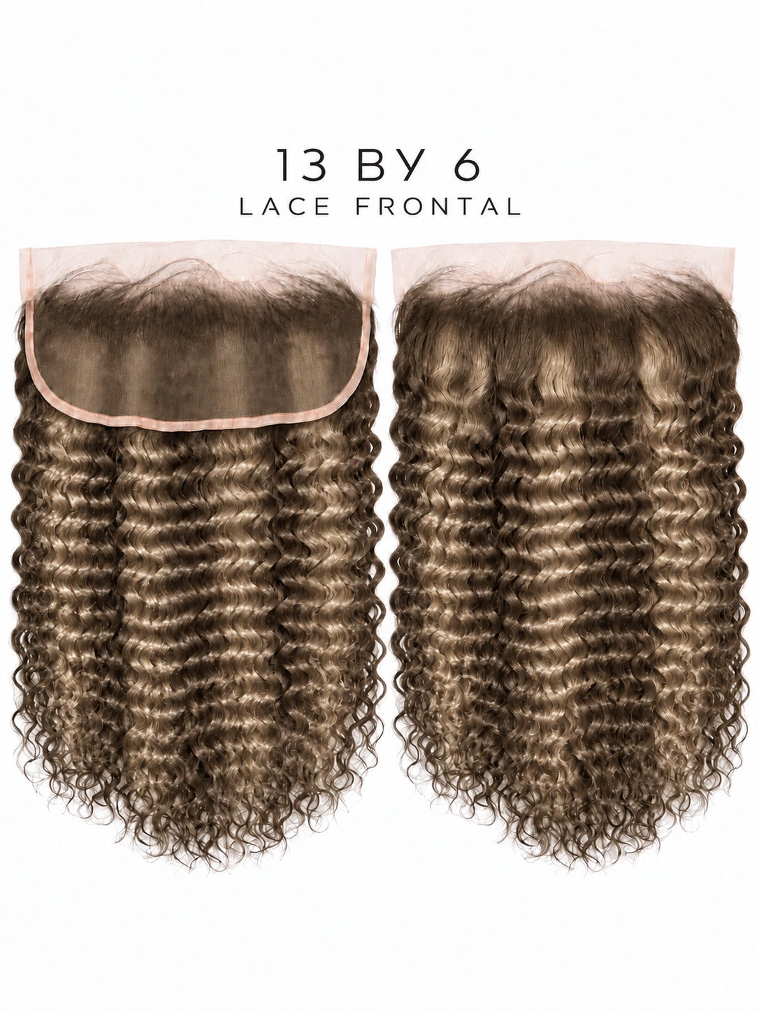 Dark brown curly hair lace frontal with dense curls and straight lace top edge.