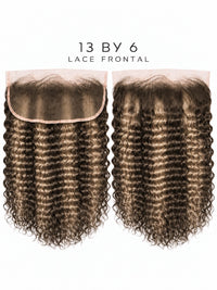 13x6 HD lace frontal hairpiece with defined tight curls in dark brown tones