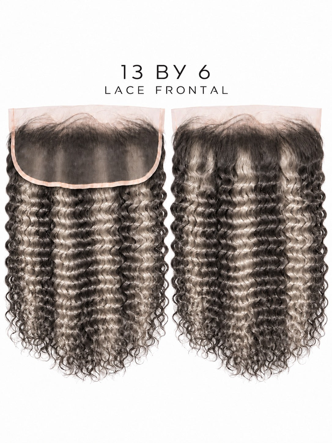 13x6 lace frontal with dark medium curls and visible lace front panel