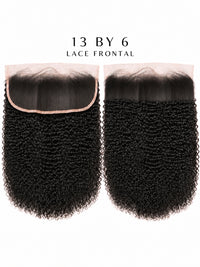 13x6 lace frontal hairpiece with two dark kinky-textured panels and lace border