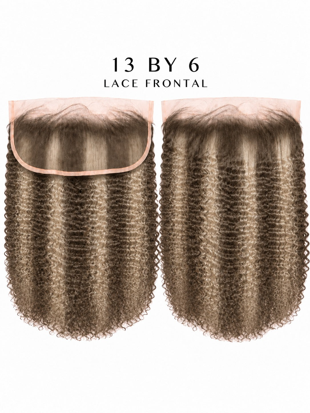 Mocha curly lace frontal with lace band and two side panels, textured ringlets