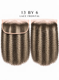 13x6 lace frontal with dark tight curls and visible lace front edge