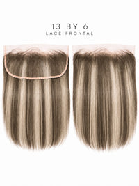 Light ash straight lace frontal with lace band and two side panels, smooth hair