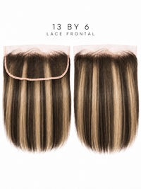 13x6 HD lace frontal hairpiece with straight hair and light brown to blonde tones