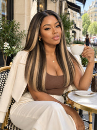13x6 HD lace frontal worn with long dark wavy hair and a side part