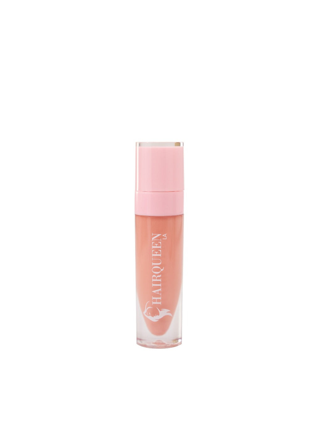 Nude pink lip gloss tube with clear base and pink cap