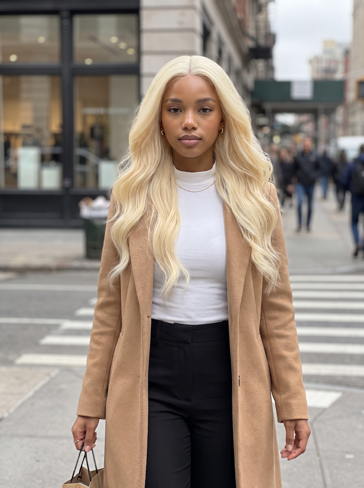 Blonde lace wig with long wavy hair, center part