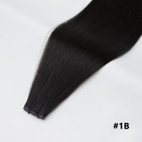 Tape-in hair extension, straight dark black #1B bundle with clips at the end
