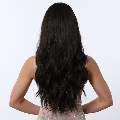 Long Natural Brown Wavy Synthetic Blend Wig