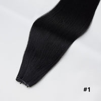 Tape-in hair extension, straight jet black #1 bundle with clips at the end