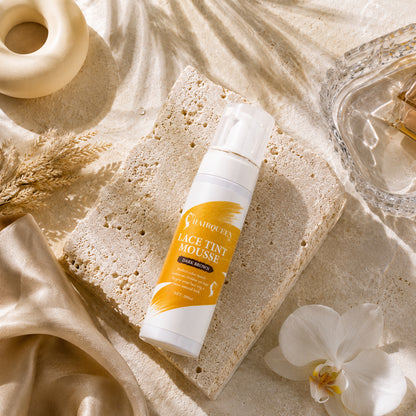 Dark brown lace tint mousse bottle with white pump