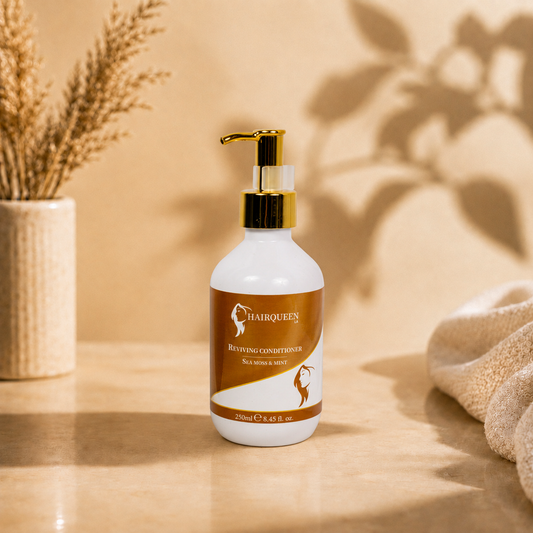 Single Hair Queen LA revitalizing conditioner bottle with gold pump, white bottle and amber label