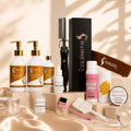 Luxury wig kit with bottles, lace glue, comb, edge control, and styling tools