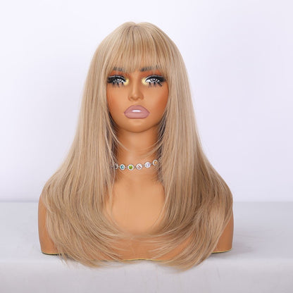 20" Warm Toned Blonde Synthetic Blend Wig with Layered Bangs