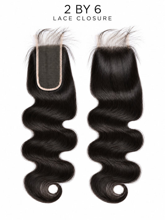 2x6 HD lace closure with dark, body-wave hair and visible lace front