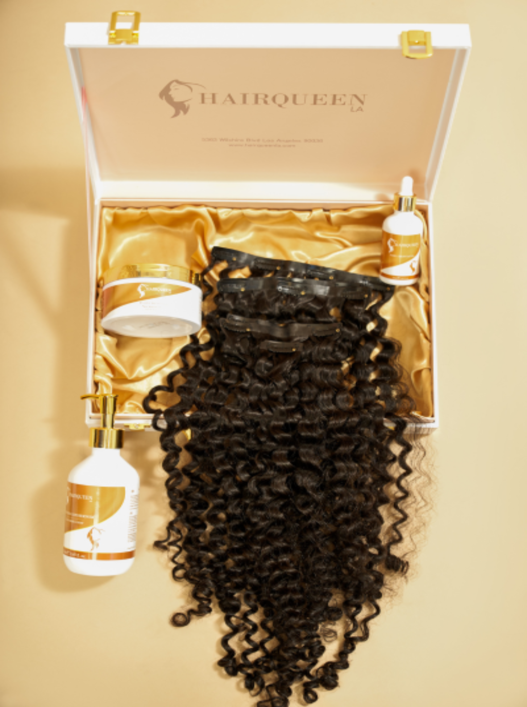 Curly clip-in hair extensions in retail box, dark brown tight ringlets
