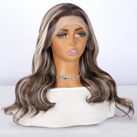 Synthetic blend wig, long wavy ash blonde hair with full bangs