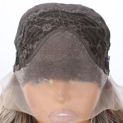 Long Brown Curly Synthetic Blend Wig with Platinum Blonde Highlights