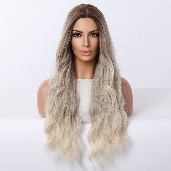 Long Platinum Blonde Ombre Body Wave Wig Synthetic Blend