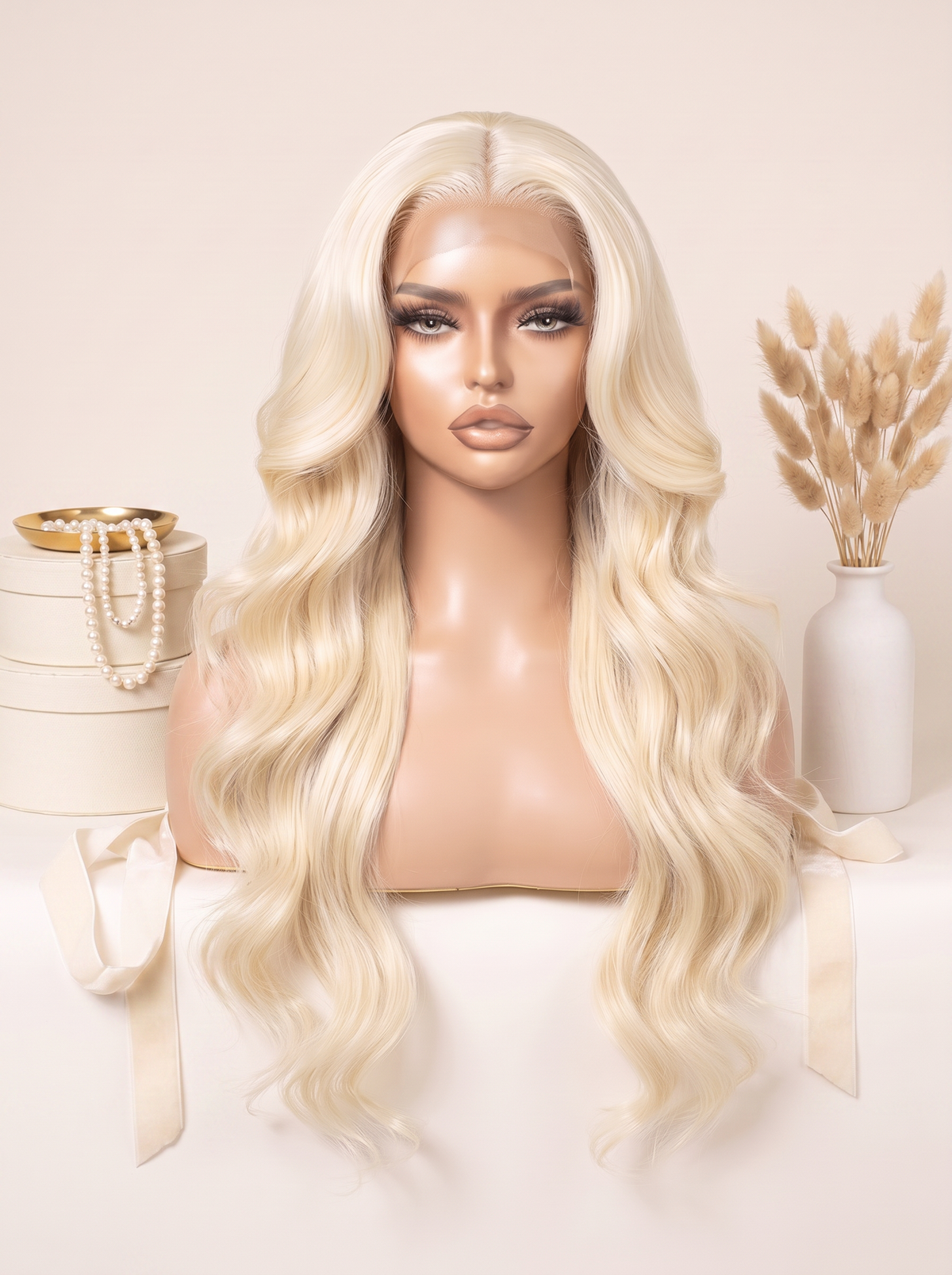 Blonde long wavy lace wig with center part and full lace front