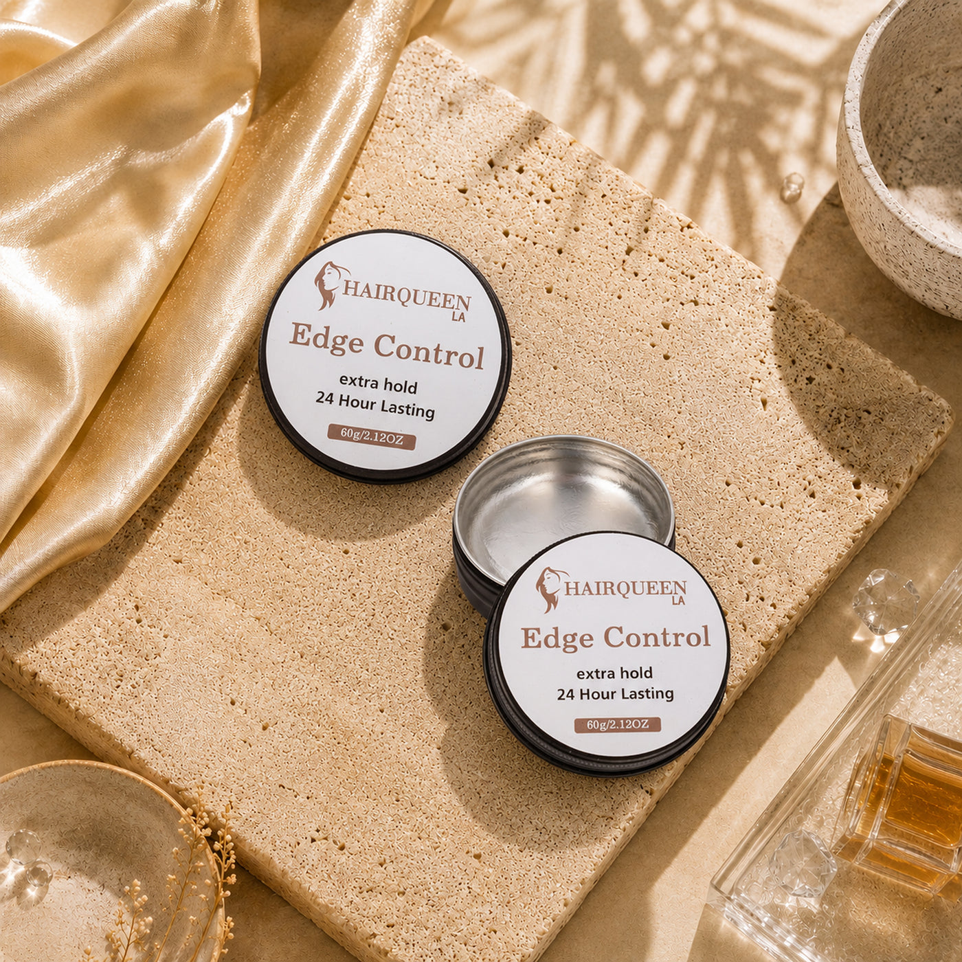Hair Queen LA Edge Control extra hold 24-hour lasting edge control jars (2)