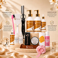 HAIRQUEEN wig styling kit with detangling brush, flat iron, haircare bottles, lace glue, edge control