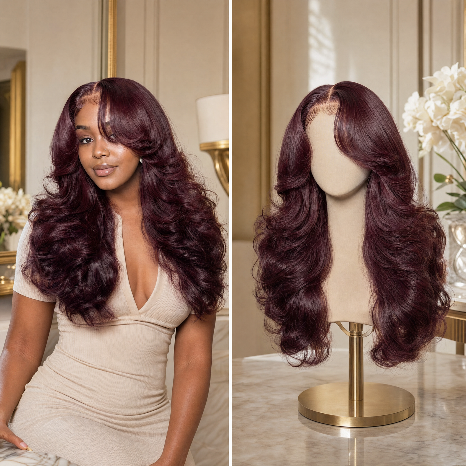 Burgundy Layered Body Wave Wig